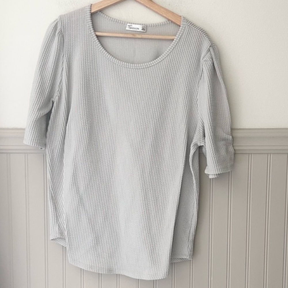 89th & Madison Light Gray Ribbed Short Sleeve Top XL